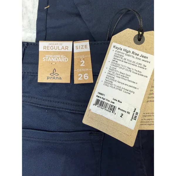 Prana Kayla High Rise Jean Indie Blue Organic Cotton Stretch Pants Size 2 RG 26. - Image 5