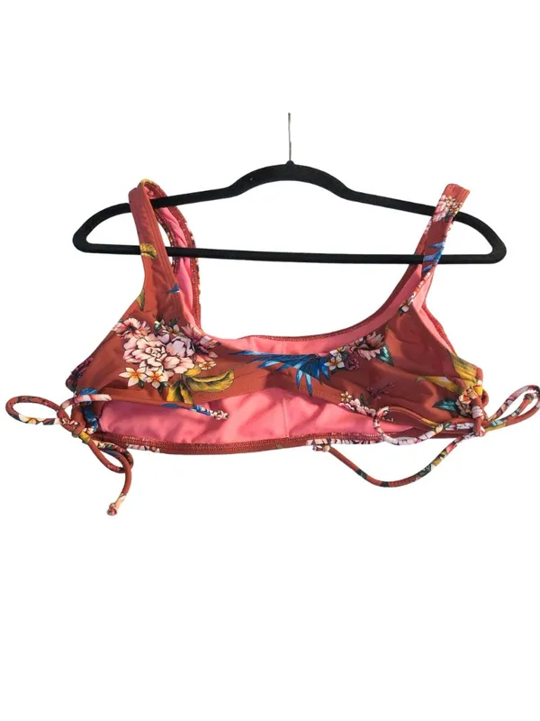 No Boundaries Bikini Top Ruched Tie Sides Floral Removable Cups Brown XL - Image 2