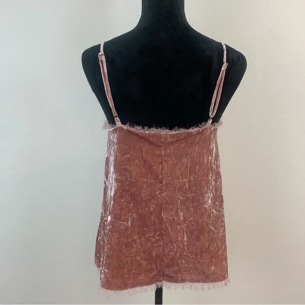 Miami Woman S Romantic Pink Crushed Velvet Croquette Soft Girl Cami Tank‎ Top - Image 2