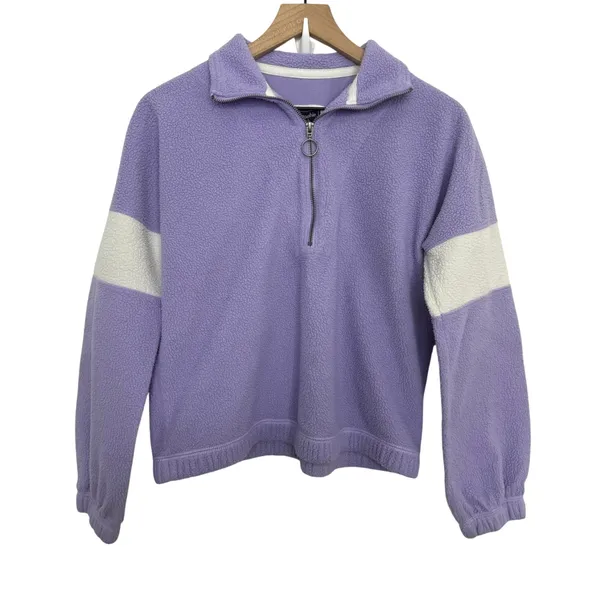 Abercrombie & Fitch Sherpa Half Zip PullOver Sweatshirt Purple White Size Small - Image 2