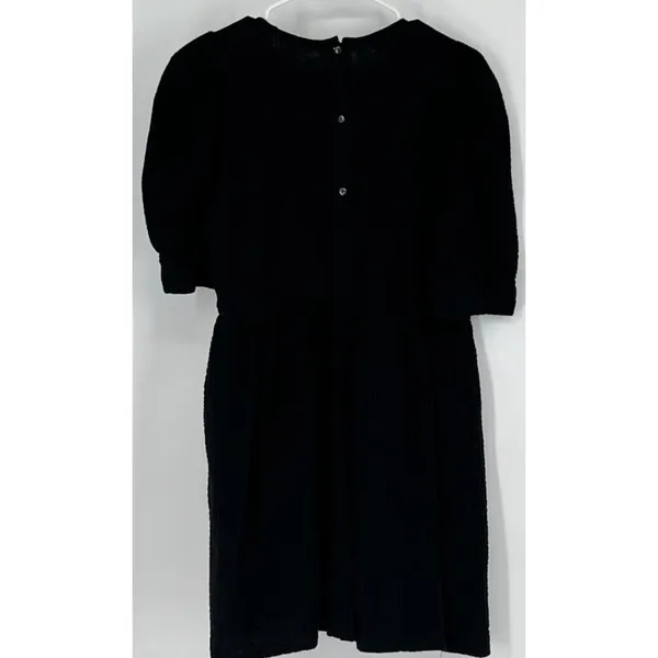 &merci Babydoll Dress Women Large Black Textured Gauze Puff Sleeve Crinkled Chic - Image 9
