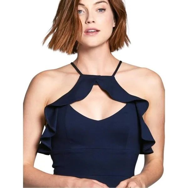NWT Amanda‎ Uprichard Cia Mini Dress Fluttery Ruffle Navy Blue Size Large NWT - Image 2