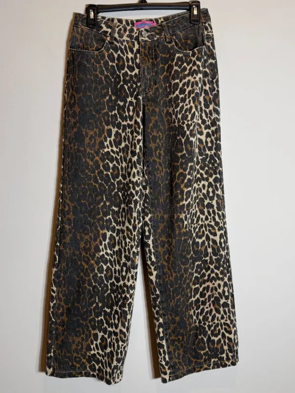 Edikted Leopard Printed Low Rise Baggy Jeans Women's XS Festival Fun Bold Trendy - Image 7