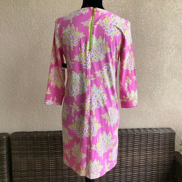 Crown & Ivy Pink‎ Coral Print Dress Lime NEW NWT Size XS Knit Preppy - Image 4