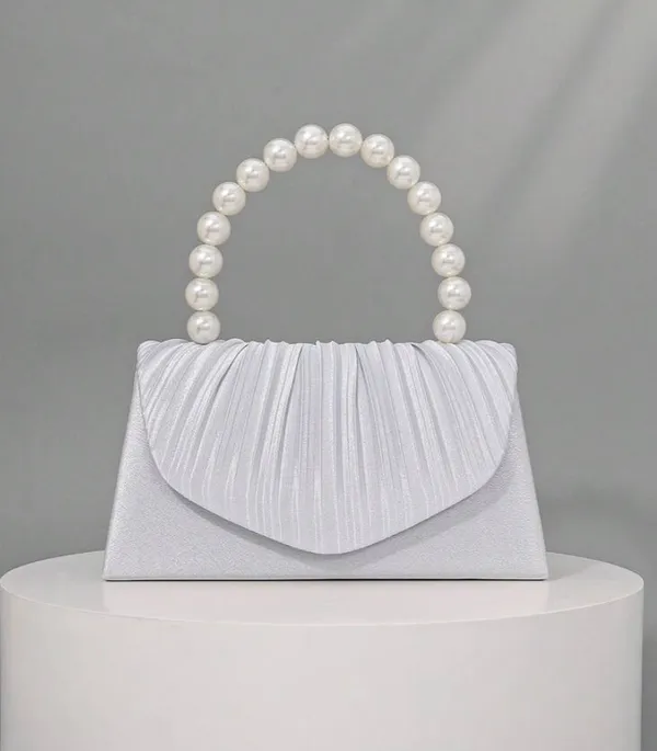 white satin pearl handbag - Image 2