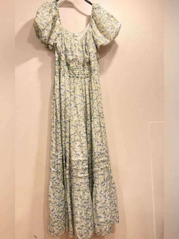 Astr Floral Smocked Maxi Dress in Light Blue and Cream - Image 9