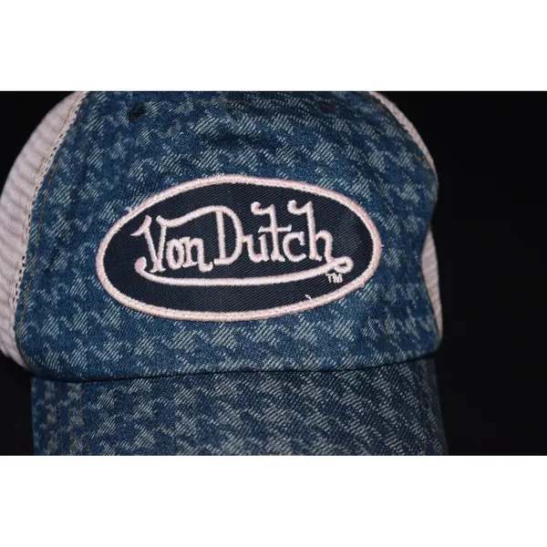 Von Dutch Trucker Hat Women OS Blue Pink Excellent Denim Mesh Y2K Snapback Cap - Image 2