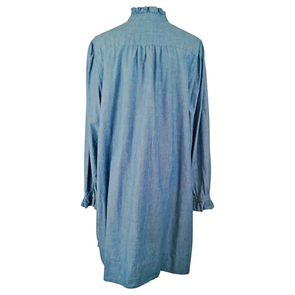 J.Crew Classic Ruffle Front Chambray Dress Sz 2XL XXL Modest Boho Western - Image 3