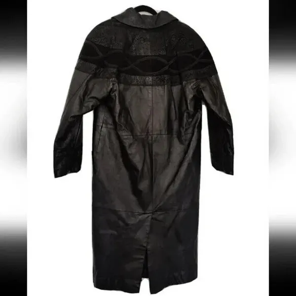 Vintage Black Leather Long Coat Size M petite - Image 2