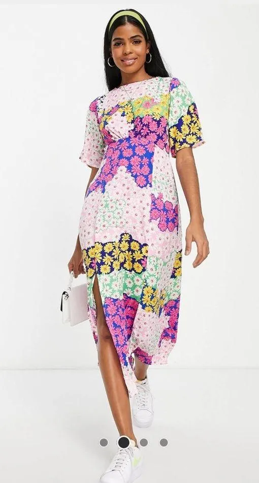 Flutter sleeve midi tea dress in mixed floral print, size s (us 4) - Image 8