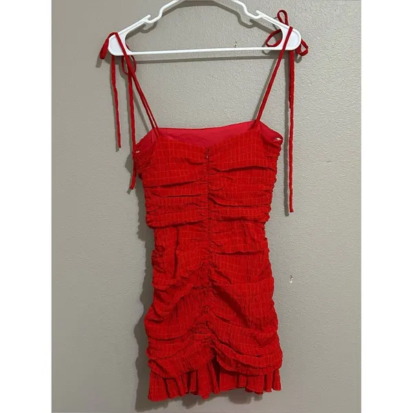 Lovers + Friends Amy Cherry Red Textured Ruched Mini Dress Women’s Size XS - Image 7
