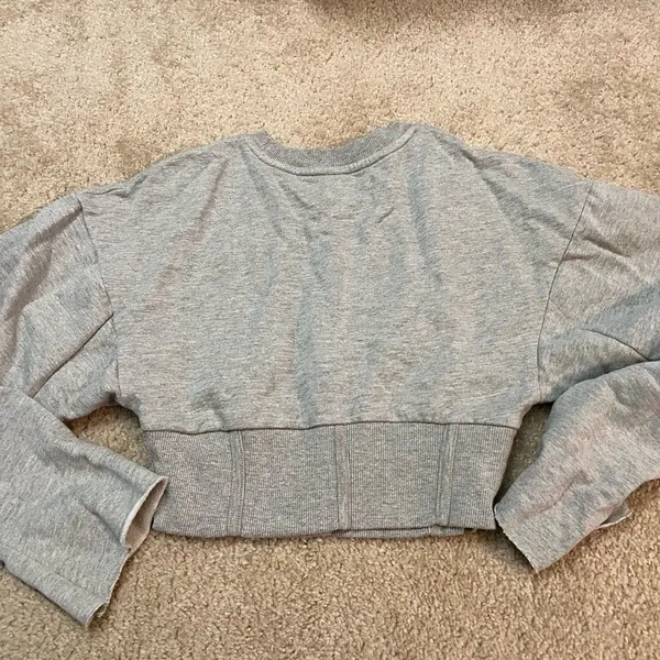 Urban Outfitters Heather Gray Cropped, Ribbed Sweatshirt - Image 4