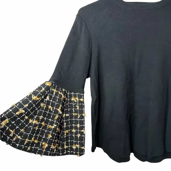 THML Tweed Angel Sleeve Top black gold tweed detailing on the bell sleeve NWT - Image 4