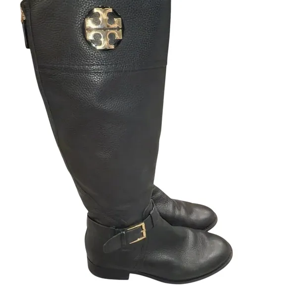 Tory Burch Black Pebbled Leather Teresa Tall Riding Boots Shoes 6 - Image 2