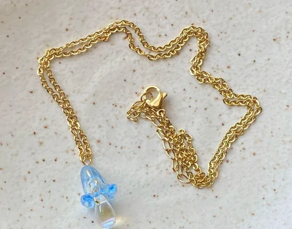 Handmade quality Czech glass bead & German acrylic flower bead cute fairy cottage style necklace💐🩵 - Image 7
