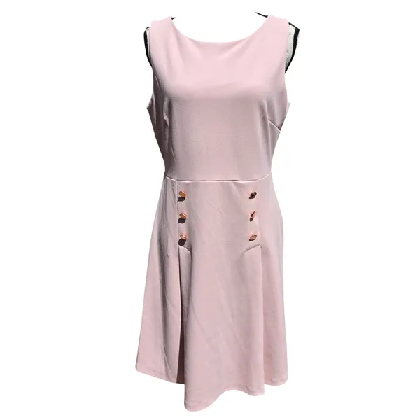 Ivanka Trump Women Blush Pink Sleeveless Fit & Flare Dress Rose Gold Buttons 10 - Image 2