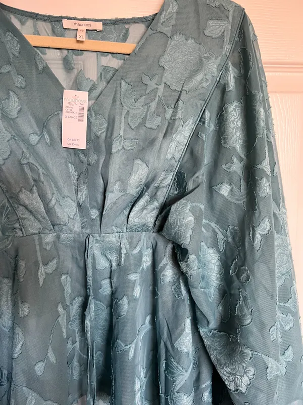Maurice's NWT Turquoise Blue Whimsical Sheer Floral Blouse - Image 7