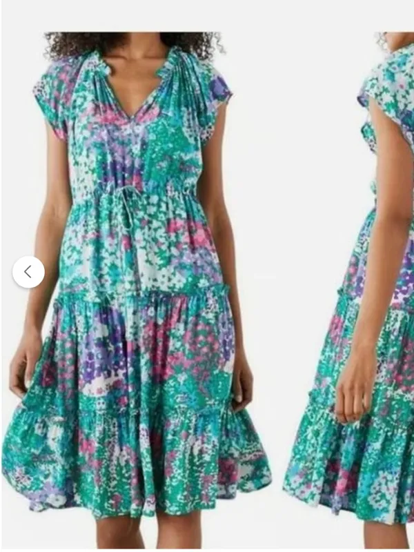 Rails juni Dress in Gardenia Floral Tiered Midi Skirt Size Small - Image 2