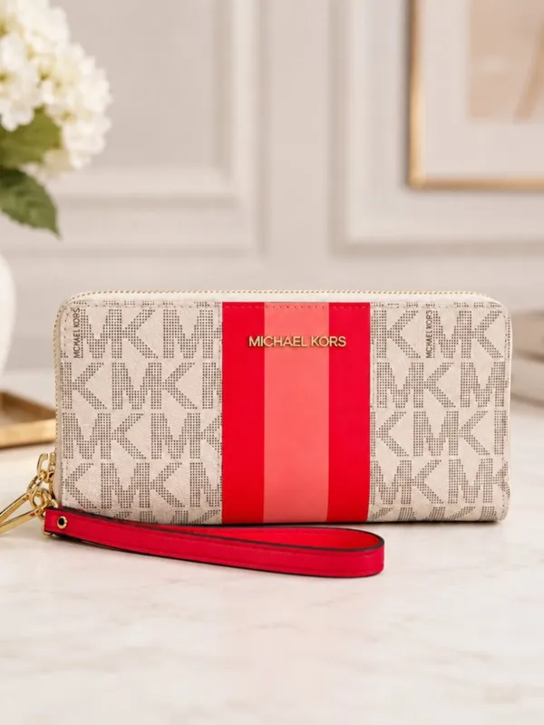 Michael Kors MK Logo Zip Around Phone Wallet Pink Stripe NWT - Image 4