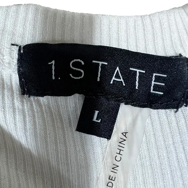 NWT 1.STATE Front Knot Ribbed Knit T-Shirt White Contemporary Casual Size L - Image 6