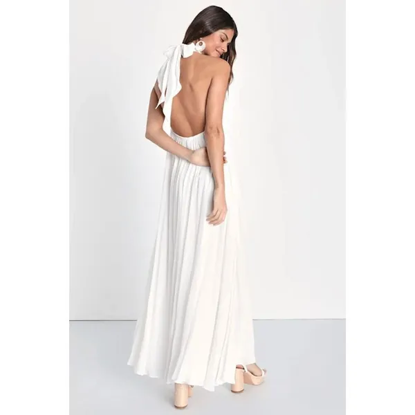 Lulus Corfu Charm Ivory O-Ring Halter Maxi Dress White Beachy Flowy Medium - Image 10