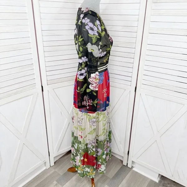 Kaktus Maxi‎ Dress Small Floral Patternblock Patchwork Tiered Cottagecore Boho - Image 3