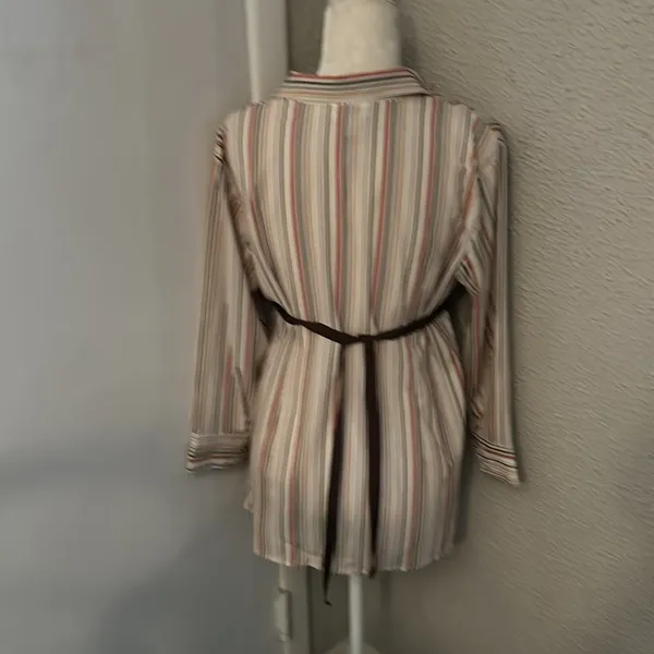 Motherhood Maternity Striped Button Up Tie Belt Elastic Waist Top L Multicolor - Image 2