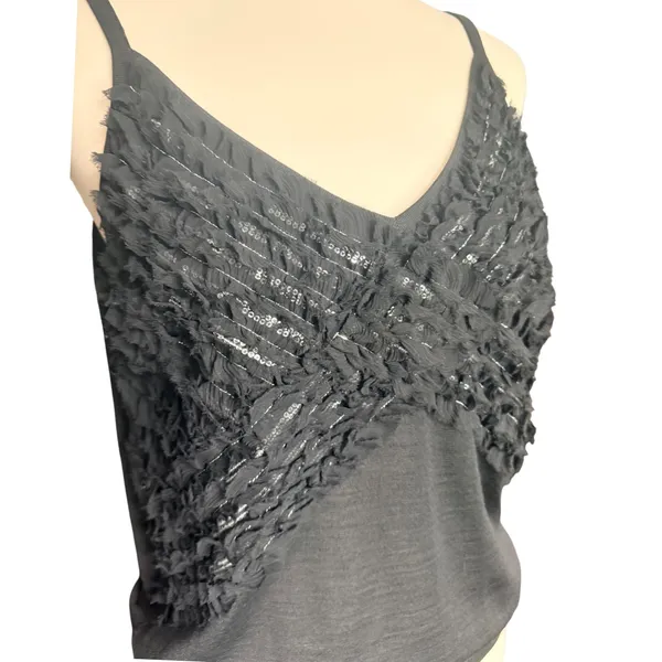 St. John Womens Black Wool‎ Blend Sequin Fringe Knit Camisole Top Size M - Image 2