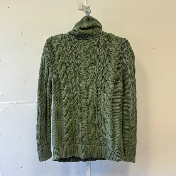 L.L. Bean Women's Light Green Cable Knit Cowl Neck Cotton Sweater 513958 Small - Image 2
