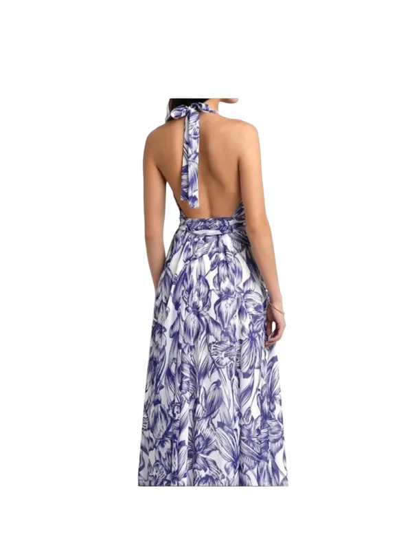 Olivaceous Halter Maxi Wrap backless Floral Spring Wedding Guest Dress Romantic - Image 2