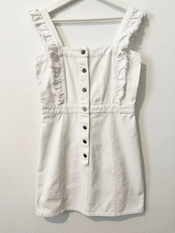 Elan Dress Size Medium White Denim Ruffle Frayed Button‎ Front Coastal Cowgirl - Image 3