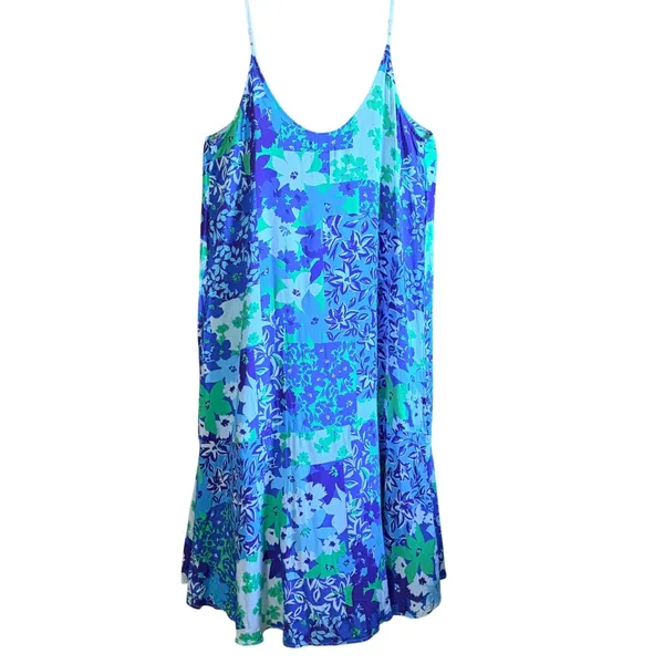 BeautySleep Social Nightgown or Dress Women Large Blue Floral Patchwork‎ Midi - Image 5