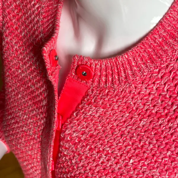 Boden Textured Knit Cardigan Sweater Women’s Size Small Bright Coral Pink Button Front - Image 2