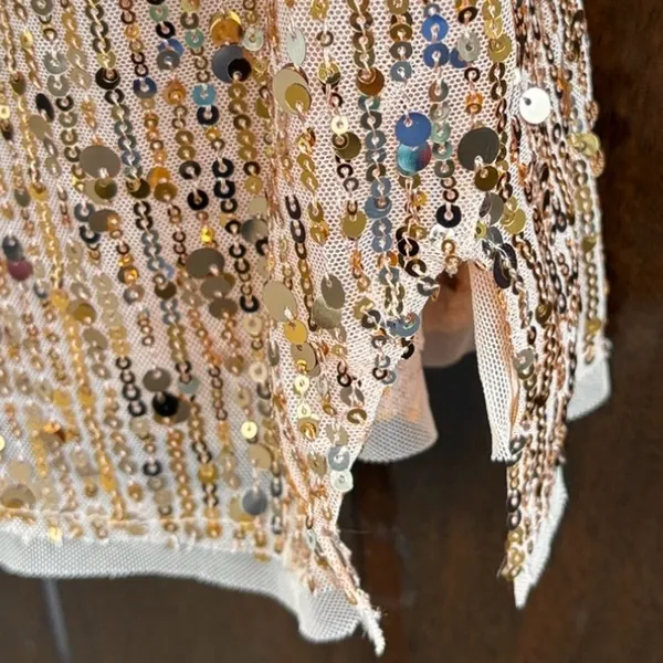 NWT Free People Midnight Kiss Sequined Mini Slip Dress Gold Medium Retail $98.00 - Image 8
