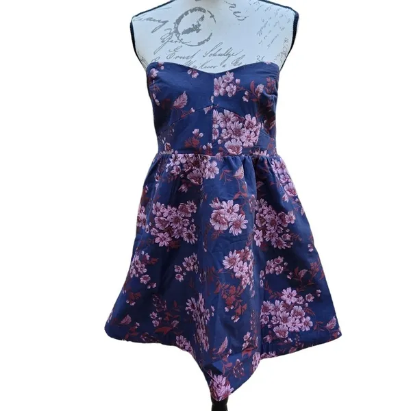 Free‎ People Matilda Tie Back Strapless Babydoll Mini Dress Size Large Blue - Image 4