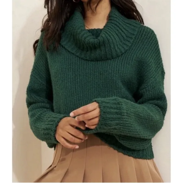 Anthropologie Pilcro Chunky Green Cowl Neck Sweater Oversized Slouchy Cozy Small - Image 2