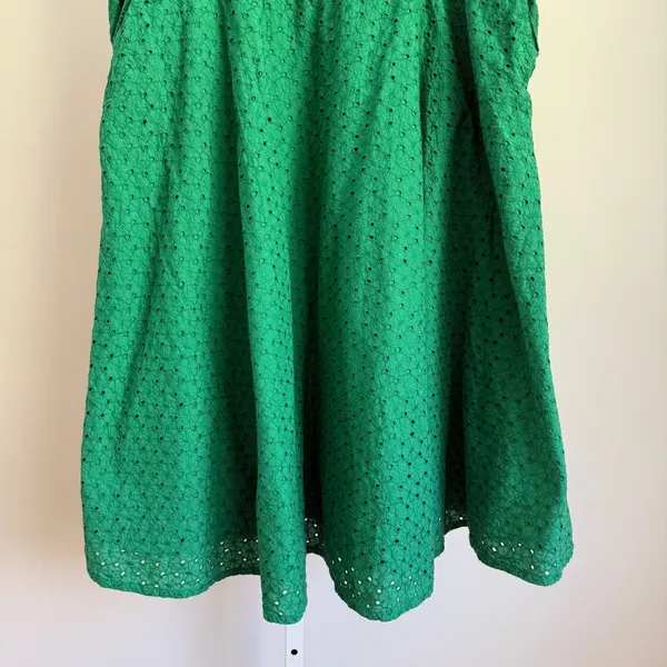 Timeless London Green Eyelet Dress UK20 US16 Flutter Sleeve Smocked‎ Casual - Image 3