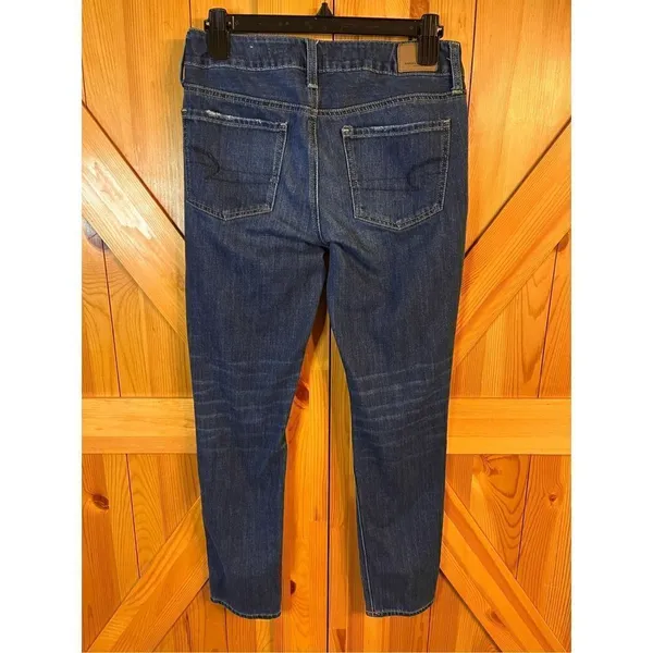 American Eagle Women's Size 0 Blue Tom Girl Distressed Dark Wash Stretch Jeans ( - Image 4