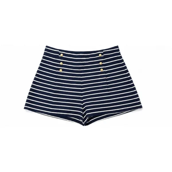 Zara Women’s Navy Blue Tailored High Waist Shorts Gold Button Detail Size M - Image 3