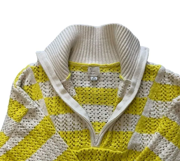 A new day yellow and white crochet pattern sweater size medium - Image 2