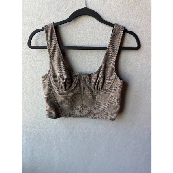 Free People Plaid Corset Crop Top XS Dark Academia Coquette‎ Bustier - Image 2