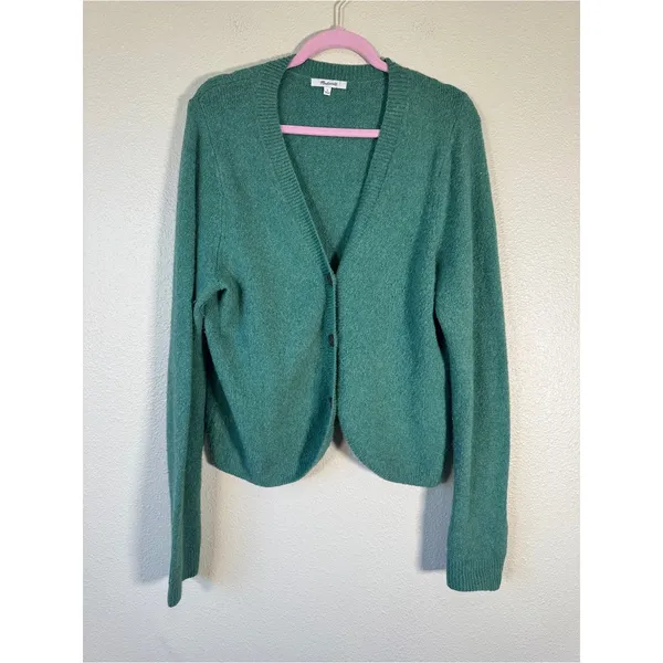 Madewell Green Cotton Wool Blend Cardigan Sweater Womens L Preppy Casual Fall - Image 7