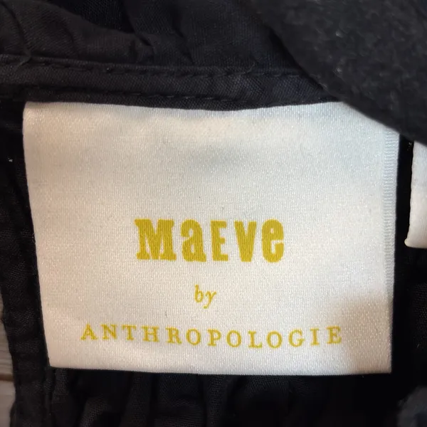 Anthropologie Maeve Womens 0 Top Smocked Peasant Blouse Black Puff Sleeve Cotton - Image 3