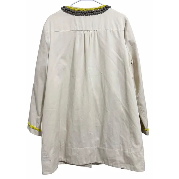 Boden Artisan‎ Cream Coat W/Gray Bobble Buttons & Kiwi Trim Women's Size L/XL - Image 2