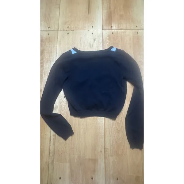 Brandy Melville Navy Blue Argyle Cropped V-Neck Button‎ Cardigan Sweater XSmall - Image 5