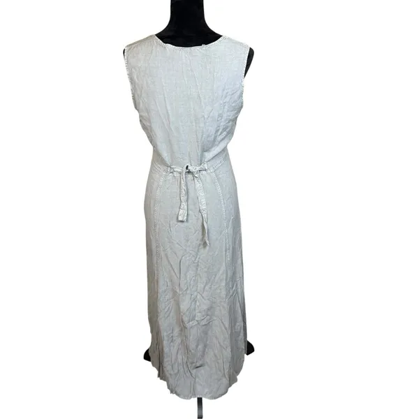 Vtg 90s MPH Gray Floral Embroidered Sleeveless Boho Maxi Dress Large Lagenlook - Image 7