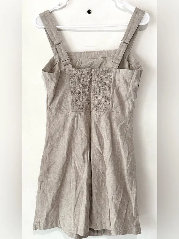 Abercrombie & Fitch Linen-Blend Ruched Square Neck Mini Dress Medium Beige NWT - Image 6