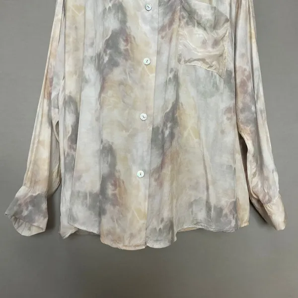 Grade & Gather Top Watercolor Marble Print Button Down Shirt Medium Blouse - Image 4