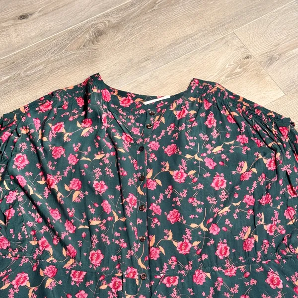 Free People Flower Fields Mini Dress‎ Drawstring Waist Teal Pink Medium M - Image 4