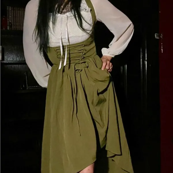 Elegant Olive Green Halter Dress New - Image 5